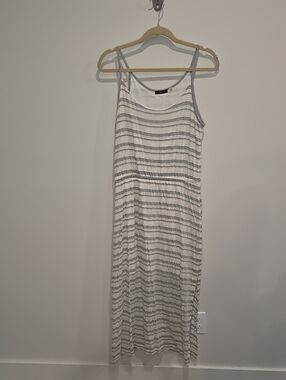 Dex Striped Gray & White Spaghetti-Strap Maxi Dress Large